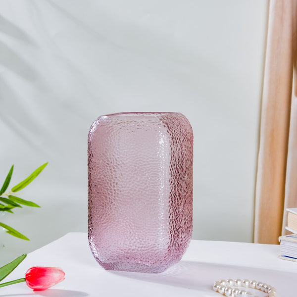 Art Deco Pebble Patterned Glass Vase Purple 7.5 Inch - Glass flower vase for home decor, office and gifting | Home decoration items
