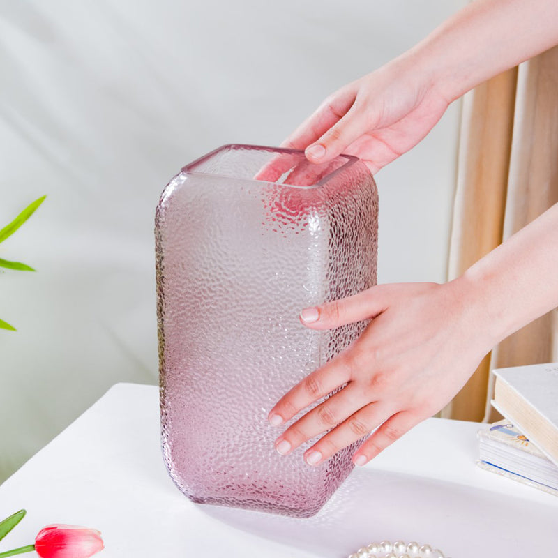 Art Deco Pebble Patterned Glass Vase Purple 9.5 Inch - Glass flower vase for home decor, office and gifting | Home decoration items