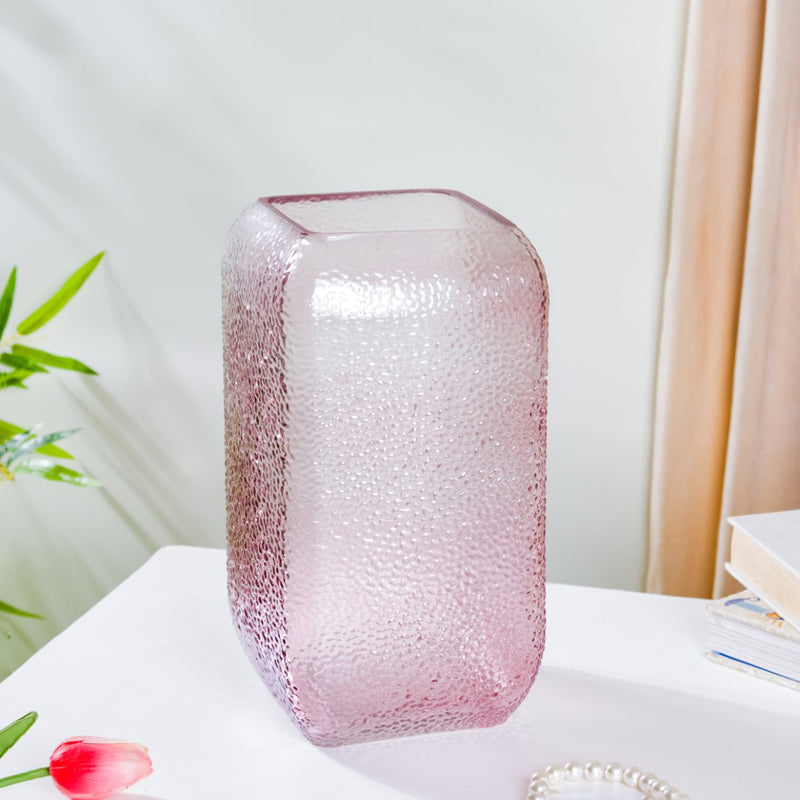 Art Deco Pebble Patterned Glass Vase Purple 9.5 Inch - Glass flower vase for home decor, office and gifting | Home decoration items