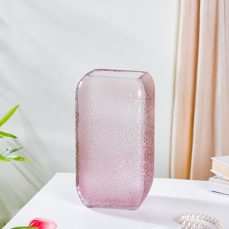 Art Deco Pebble Patterned Glass Vase Purple 9.5 Inch - Glass flower vase for home decor, office and gifting | Home decoration items