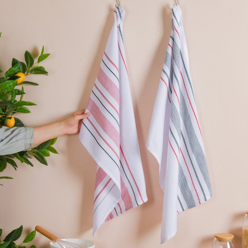 Striped Cotton Kitchen Towel Set Of 2