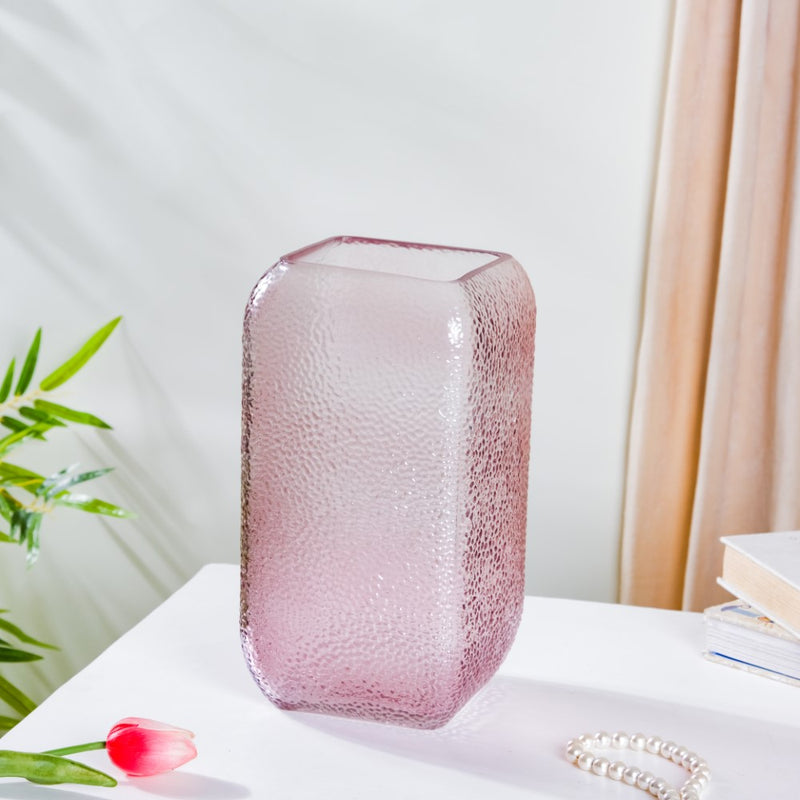 Art Deco Pebble Patterned Glass Vase Purple 9.5 Inch - Glass flower vase for home decor, office and gifting | Home decoration items