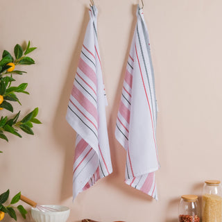 Red Striped Cotton Towel Set Of 2