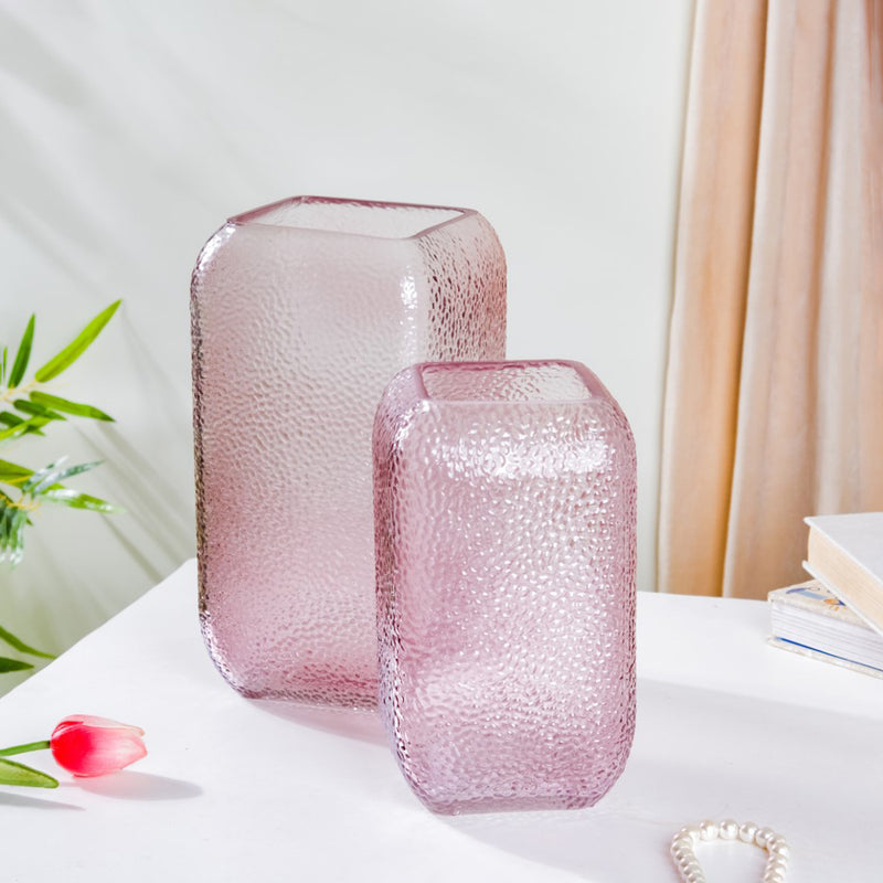 Art Deco Pebble Patterned Glass Vase Purple 9.5 Inch - Glass flower vase for home decor, office and gifting | Home decoration items