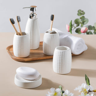 Noelle Texture White Ceramic Bathroom Set Of 5