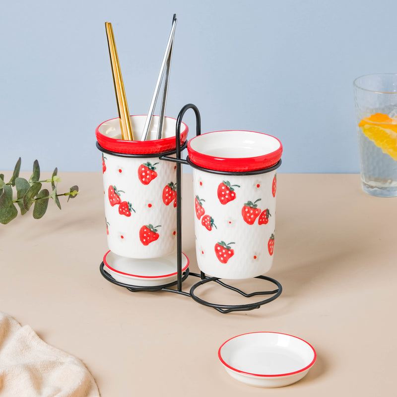 Strawberry Print Chopstick Holder Set of 2 - Kitchen Tool