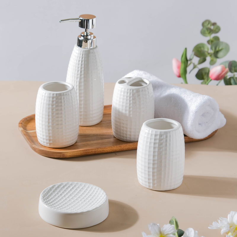 Noelle White Ceramic Bathroom Set Of 5
