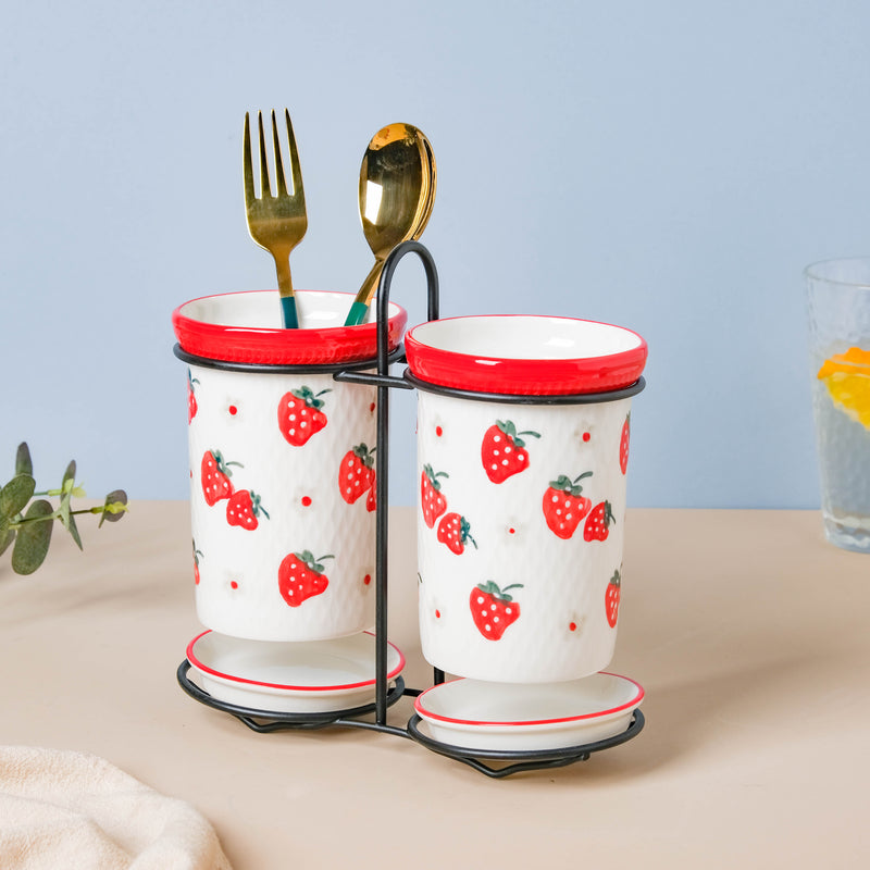 Strawberry Print Chopstick Holder Set of 2 - Kitchen Tool