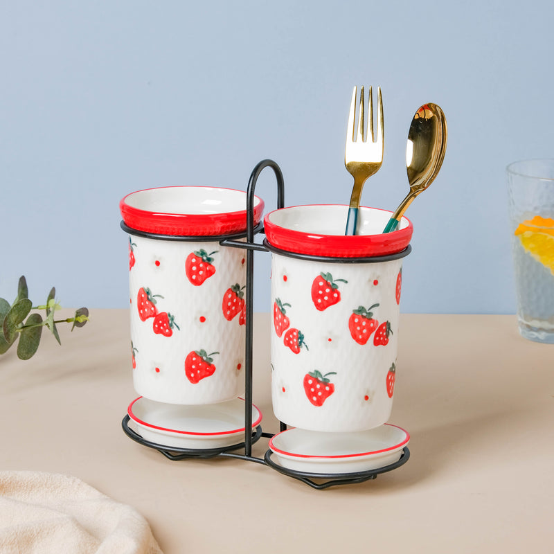 Strawberry Print Chopstick Holder Set of 2 - Kitchen Tool