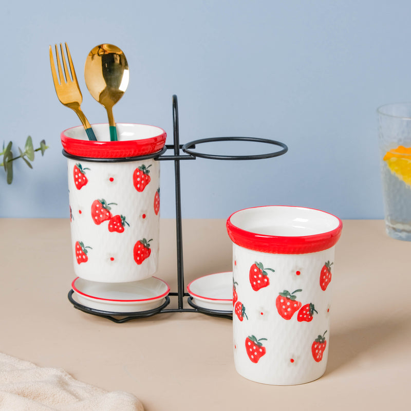 Strawberry Print Chopstick Holder Set of 2 - Kitchen Tool