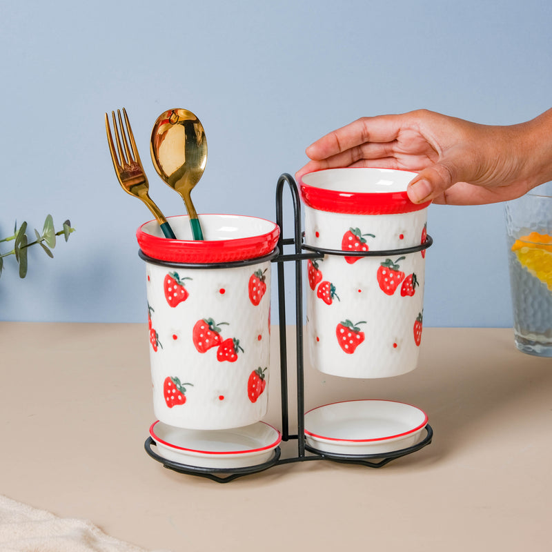 Strawberry Print Chopstick Holder Set of 2 - Kitchen Tool