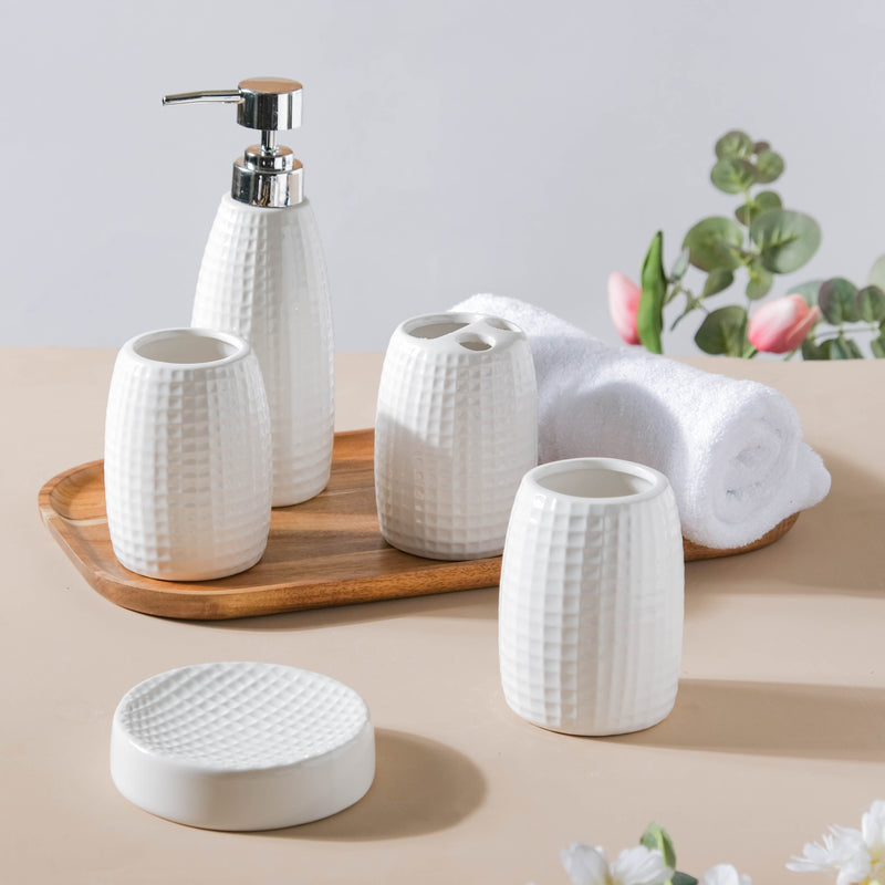 Noelle White Ceramic Bathroom Set Of 5
