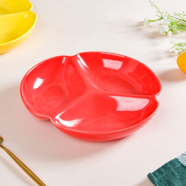 Round Section Plate Red 7.5 Inch - Serving plate, snack plate, momo plate, plate with compartment | Plates for dining table & home decor