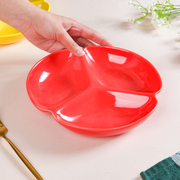 Round Section Plate Red 7.5 Inch - Serving plate, snack plate, momo plate, plate with compartment | Plates for dining table & home decor