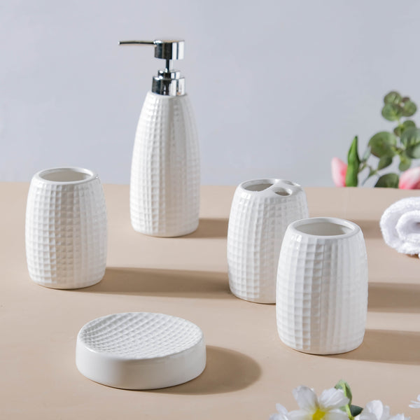 Noelle White Ceramic Bathroom Set Of 5