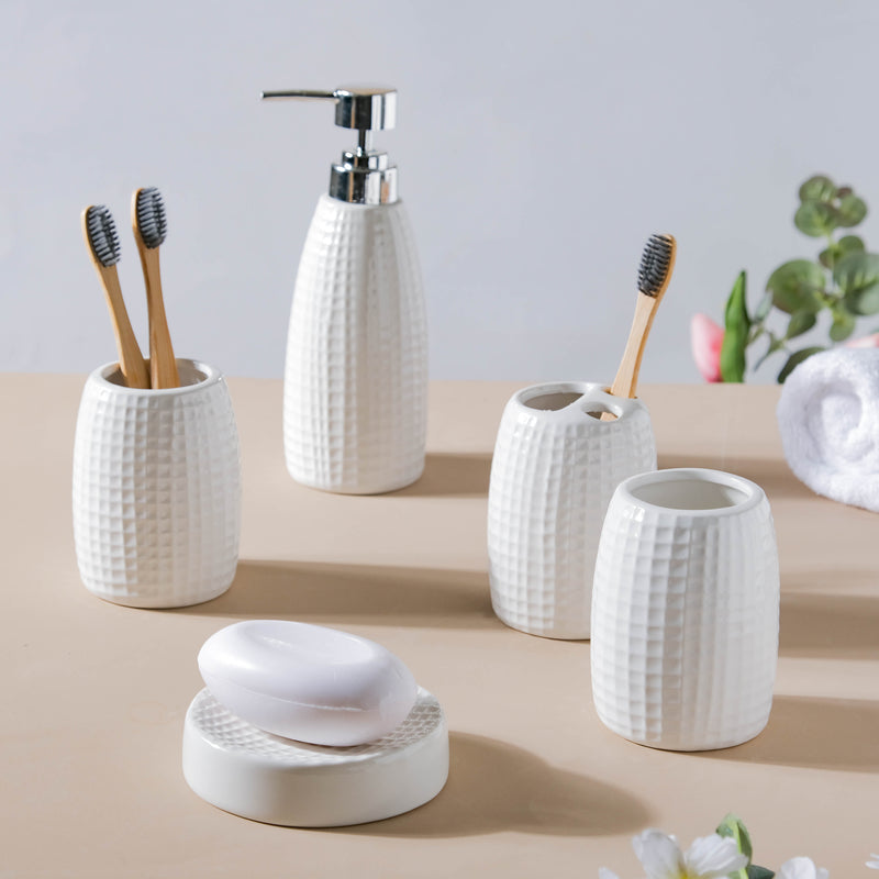 Noelle White Ceramic Bathroom Set Of 5