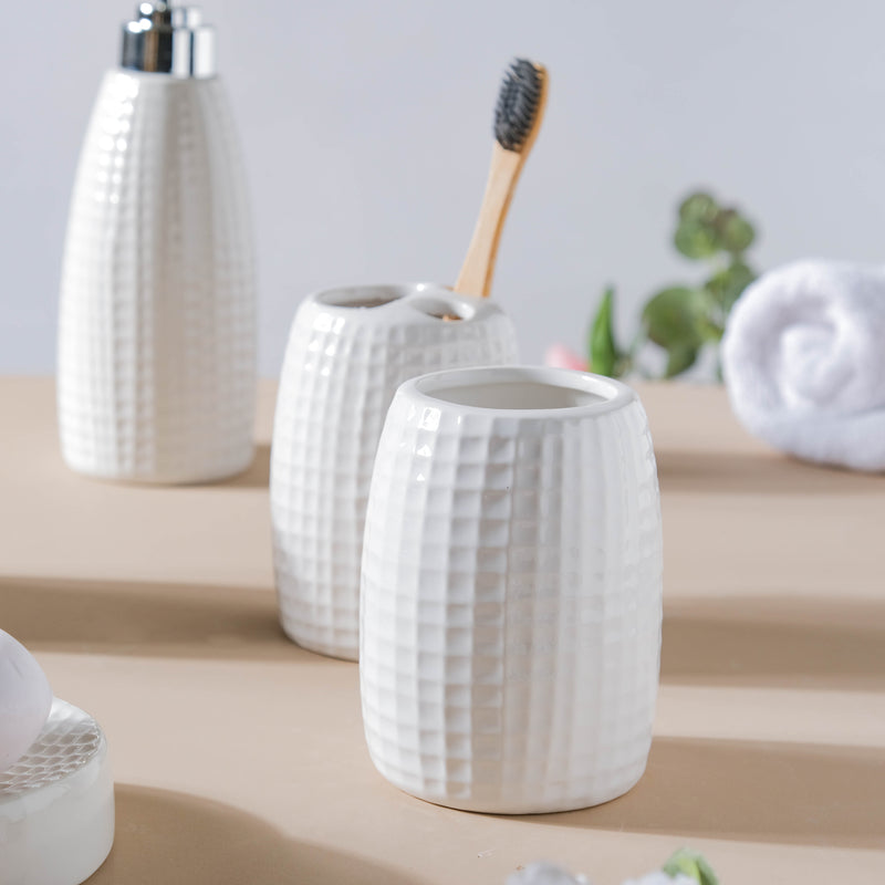 Noelle Texture White Ceramic Bathroom Set Of 5