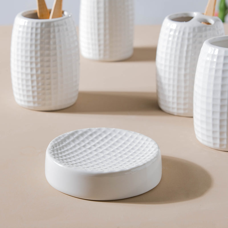 Noelle Texture White Ceramic Bathroom Set Of 5