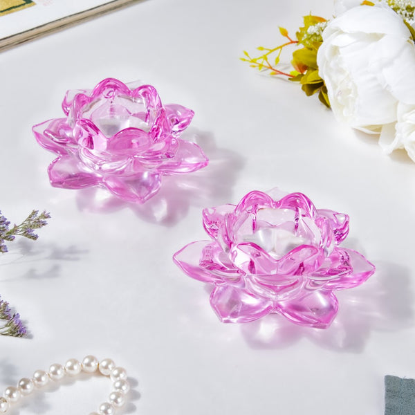Lotus Glass Tea Light Holder Purple Set of 2 - Candle stand | Home decor ideas