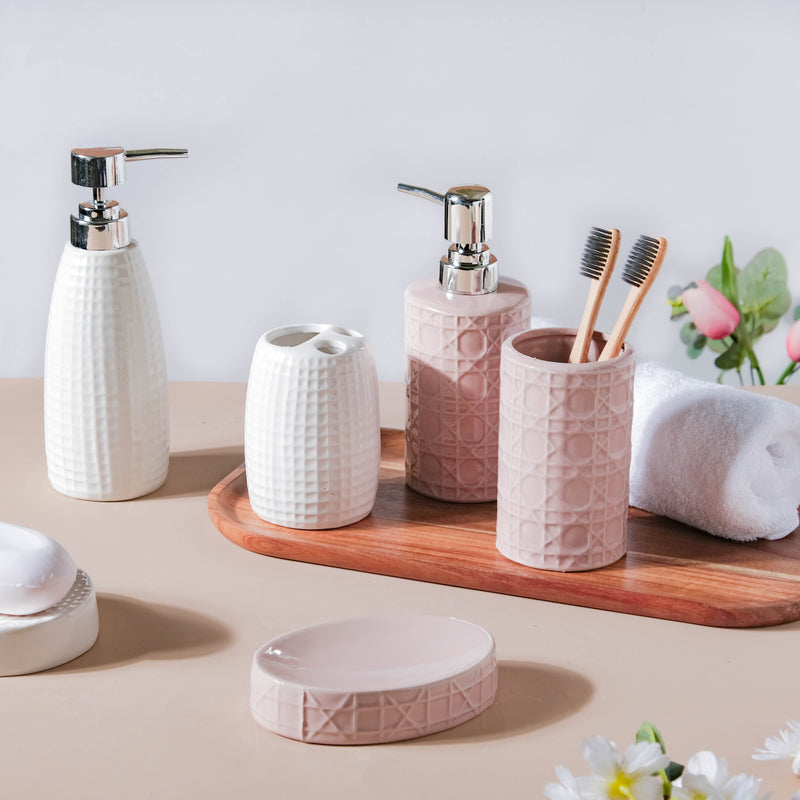 Noelle Texture White Ceramic Bathroom Set Of 5