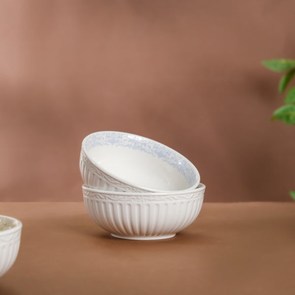 Engraved Rim Ceramic Snack Bowl Blue Set Of 2 - Bowl,ceramic bowl, snack bowls, curry bowl, popcorn bowls | Bowls for dining table & home decor