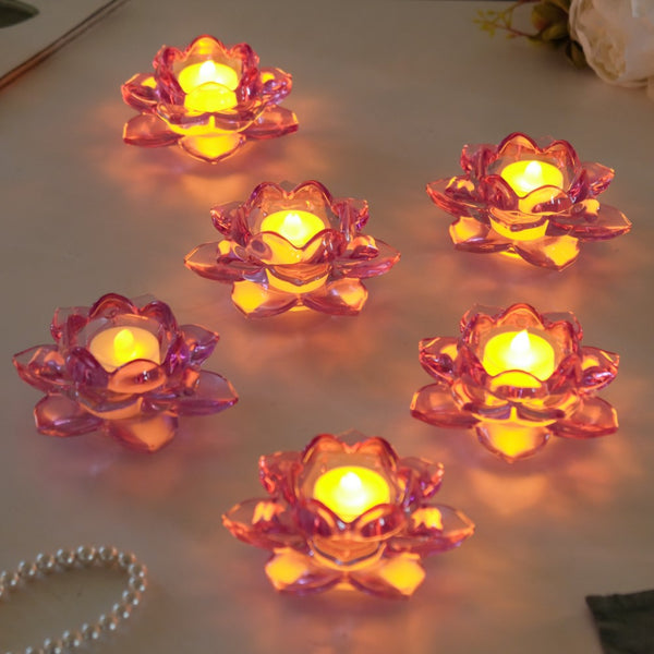 Lotus Glass Tea Light Holder Purple Set of 6 - Candle stand | Home decor ideas