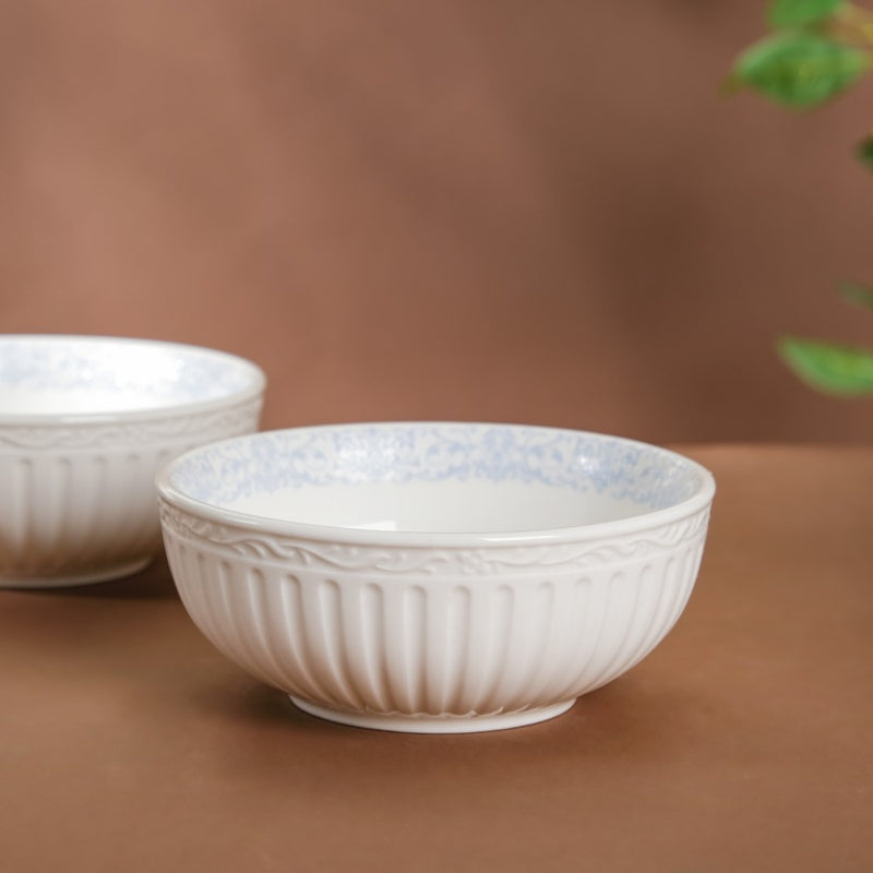 Engraved Rim Ceramic Snack Bowl Blue Set Of 2 - Bowl,ceramic bowl, snack bowls, curry bowl, popcorn bowls | Bowls for dining table & home decor
