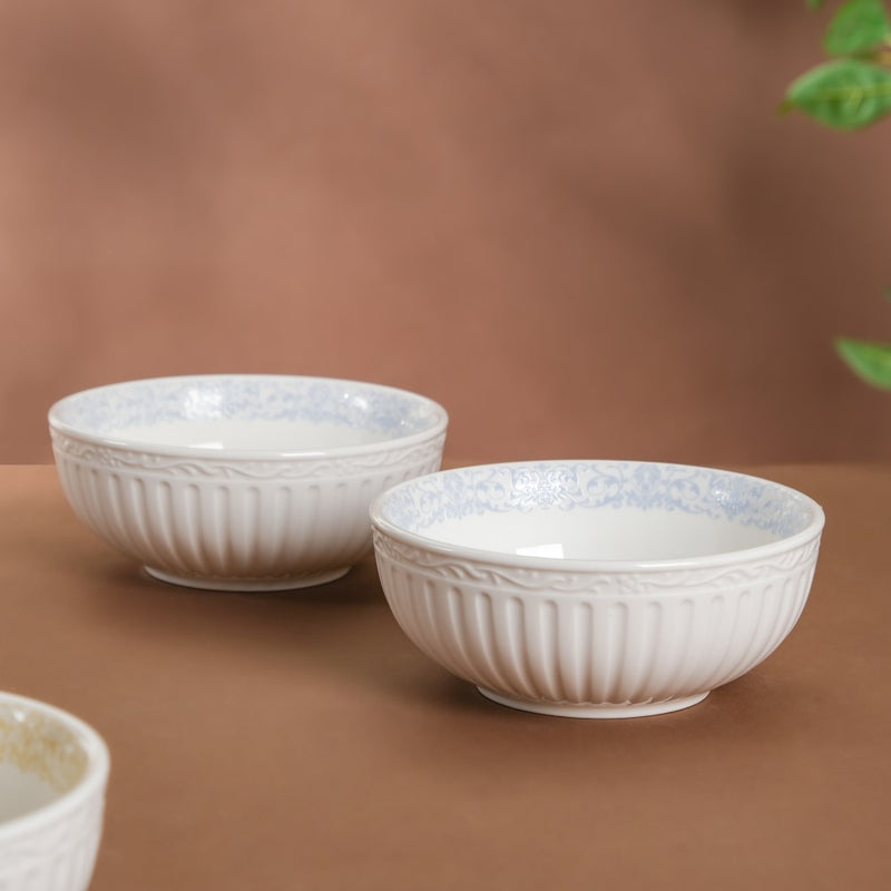 Engraved Rim Ceramic Snack Bowl Blue Set Of 2 - Bowl,ceramic bowl, snack bowls, curry bowl, popcorn bowls | Bowls for dining table & home decor