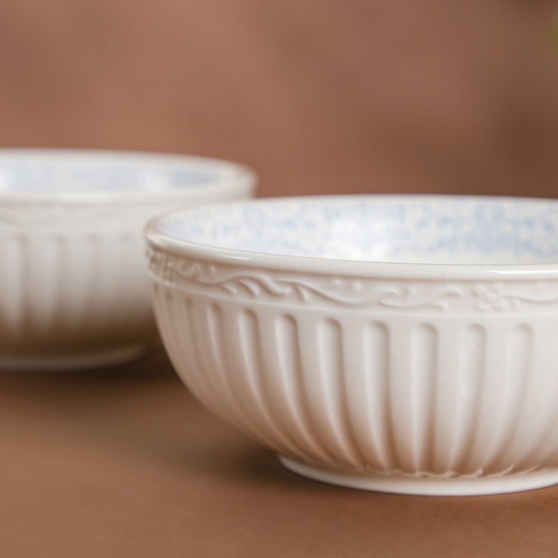 Engraved Rim Ceramic Snack Bowl Blue Set Of 2 - Bowl,ceramic bowl, snack bowls, curry bowl, popcorn bowls | Bowls for dining table & home decor