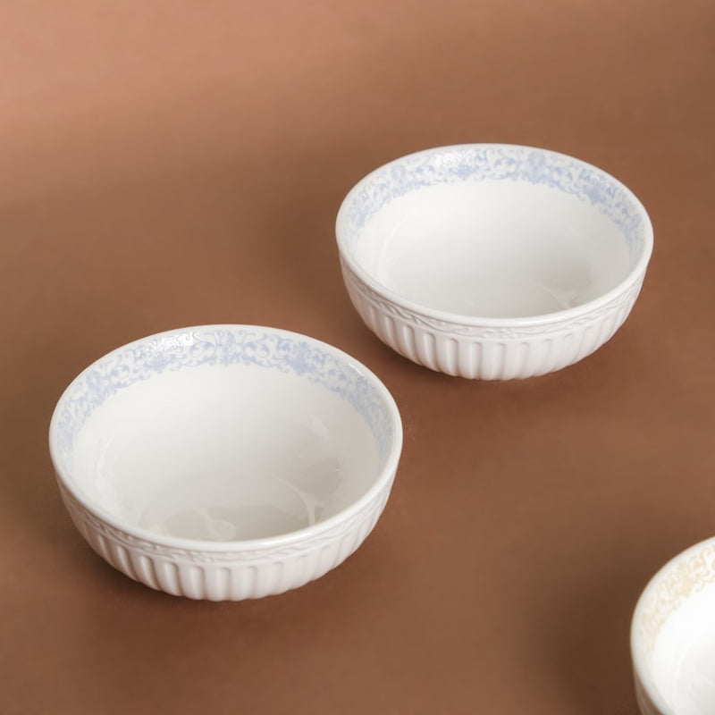 Engraved Rim Ceramic Snack Bowl Blue Set Of 2 - Bowl,ceramic bowl, snack bowls, curry bowl, popcorn bowls | Bowls for dining table & home decor