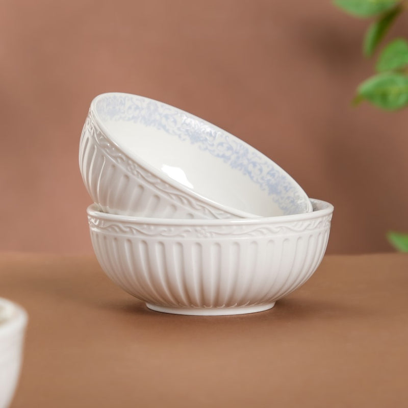 Engraved Rim Ceramic Snack Bowl Blue Set Of 2 - Bowl,ceramic bowl, snack bowls, curry bowl, popcorn bowls | Bowls for dining table & home decor