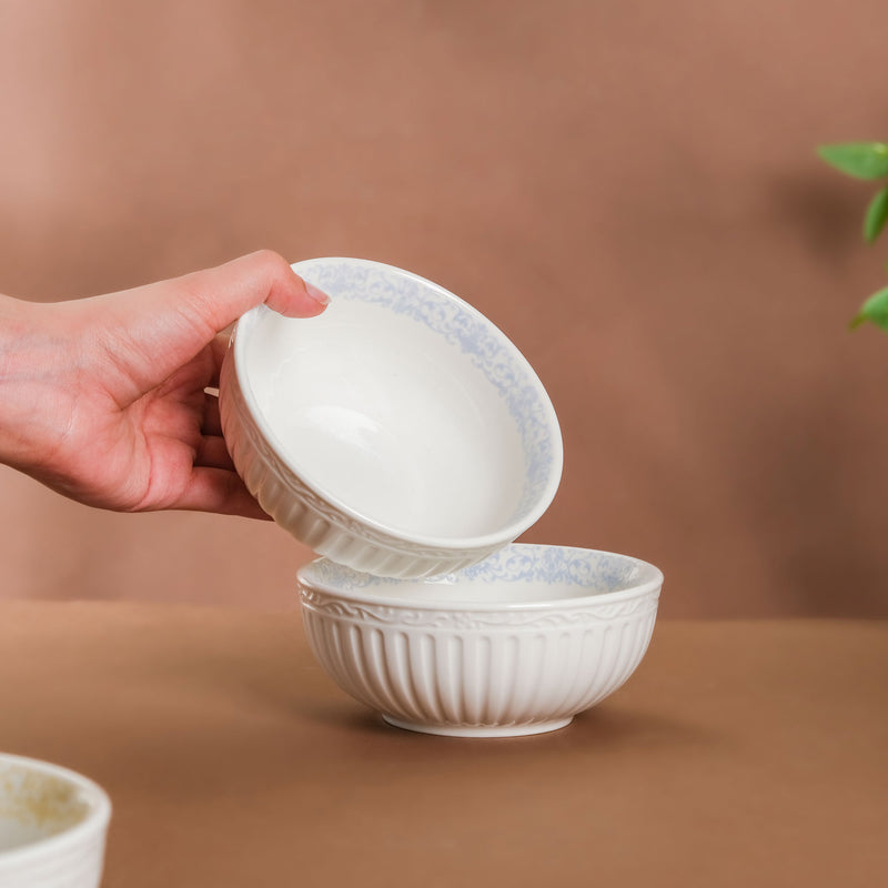 Engraved Rim Ceramic Snack Bowl Blue Set Of 2 - Bowl,ceramic bowl, snack bowls, curry bowl, popcorn bowls | Bowls for dining table & home decor