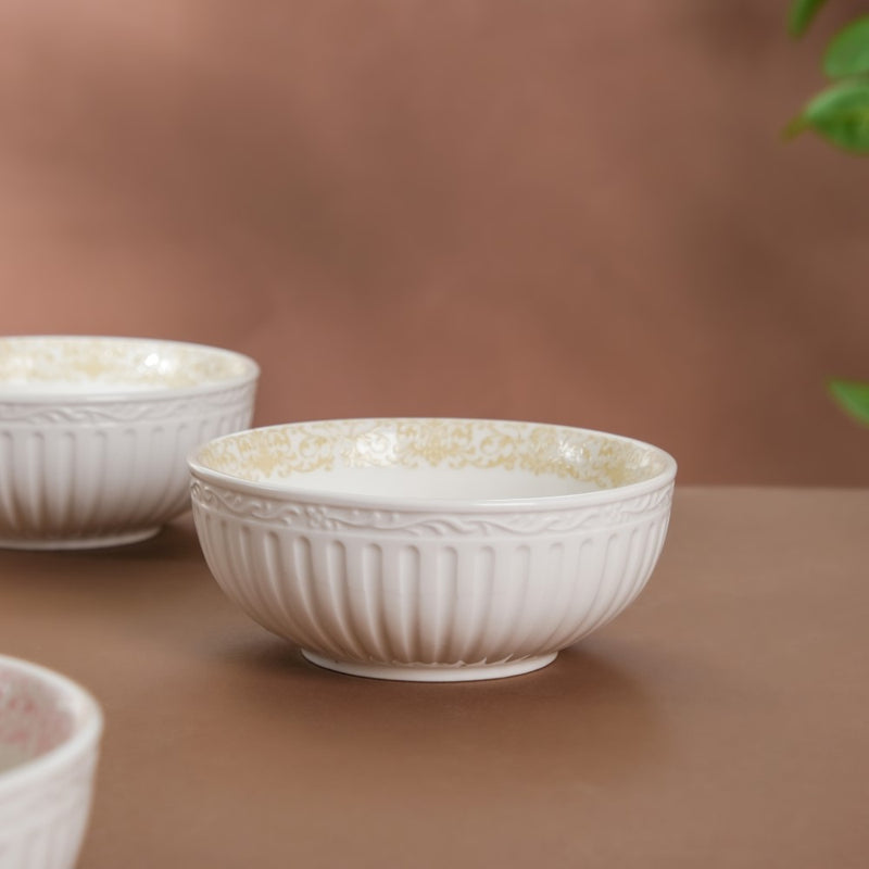 Engraved Rim Ceramic Snack Bowl Yellow Set Of 2 - Bowl,ceramic bowl, snack bowls, curry bowl, popcorn bowls | Bowls for dining table & home decor