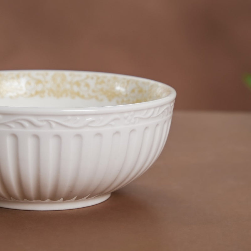 Engraved Rim Ceramic Snack Bowl Yellow Set Of 2 - Bowl,ceramic bowl, snack bowls, curry bowl, popcorn bowls | Bowls for dining table & home decor