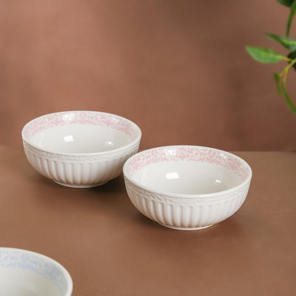 Engraved Rim Ceramic Snack Bowl Pink Set Of 2 - Bowl,ceramic bowl, snack bowls, curry bowl, popcorn bowls | Bowls for dining table & home decor