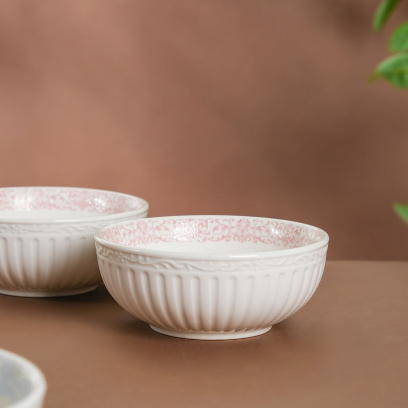 Engraved Rim Ceramic Snack Bowl Pink Set Of 2 - Bowl,ceramic bowl, snack bowls, curry bowl, popcorn bowls | Bowls for dining table & home decor