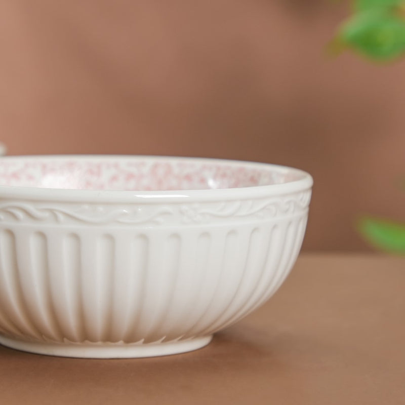 Engraved Rim Ceramic Snack Bowl Pink Set Of 2 - Bowl,ceramic bowl, snack bowls, curry bowl, popcorn bowls | Bowls for dining table & home decor