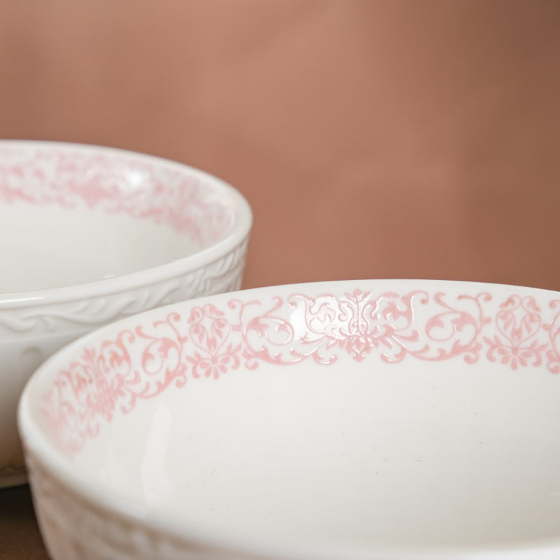 Engraved Rim Ceramic Snack Bowl Pink Set Of 2 - Bowl,ceramic bowl, snack bowls, curry bowl, popcorn bowls | Bowls for dining table & home decor
