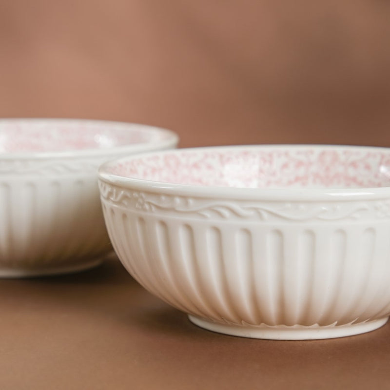 Engraved Rim Ceramic Snack Bowl Pink Set Of 2 - Bowl,ceramic bowl, snack bowls, curry bowl, popcorn bowls | Bowls for dining table & home decor