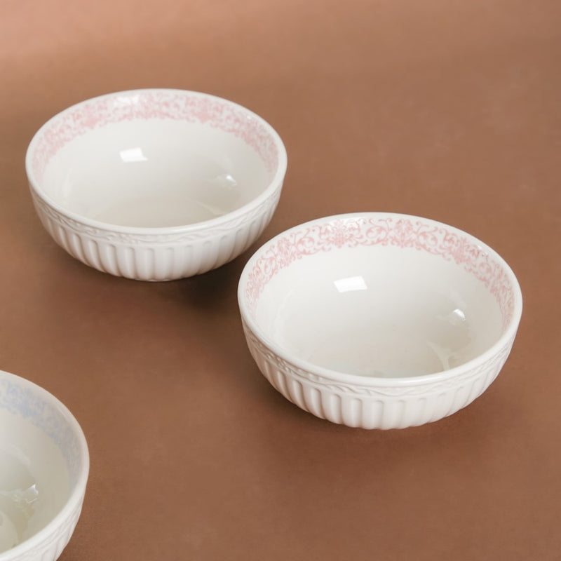 Engraved Rim Ceramic Snack Bowl Pink Set Of 2 - Bowl,ceramic bowl, snack bowls, curry bowl, popcorn bowls | Bowls for dining table & home decor
