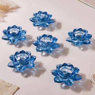 Lotus Glass Tea Light Holder Blue Set of 6 - Candle stand | Home decor ideas