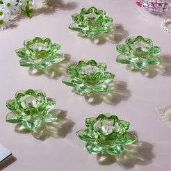 Lotus Glass Tea Light Holder Green Set of 6 - Candle stand | Home decor ideas