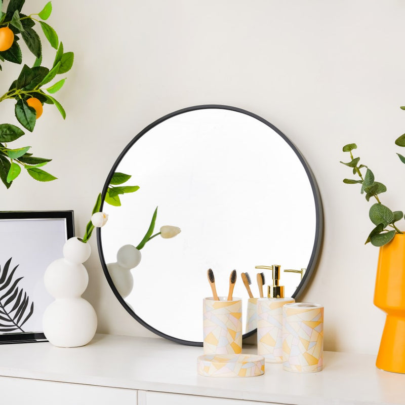 Wall Black Border Minimalist Round Mirror 19 Inch - Wall mirror for home decor | Living room, bathroom & bedroom decoration ideas