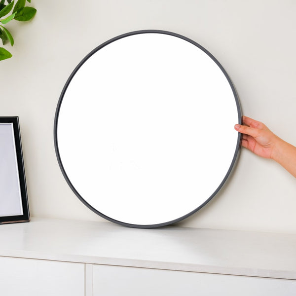 Wall Black Border Minimalist Round Mirror 19 Inch - Wall mirror for home decor | Living room, bathroom & bedroom decoration ideas
