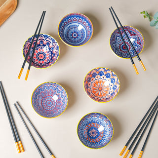 Mandala Snack Bowl Set Of 6 With Chopsticks