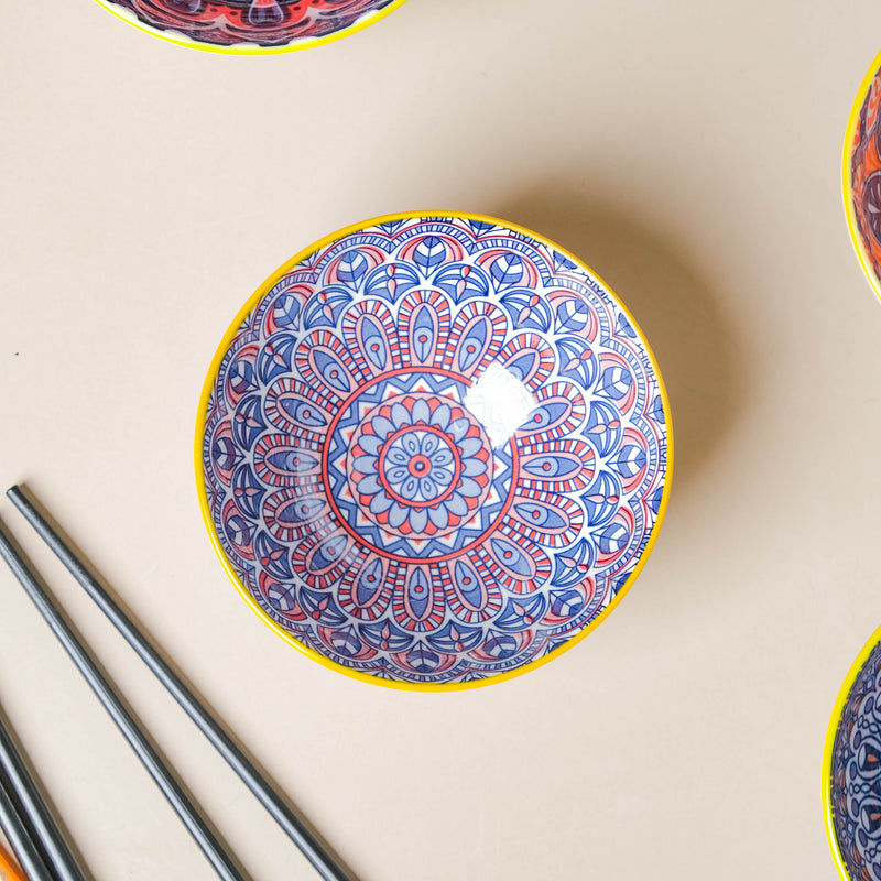 Mandala Snack Bowl Set Of 6 With Chopsticks - Bowl,ceramic bowl, snack bowls, curry bowl, popcorn bowls | Bowls for dining table & home decor