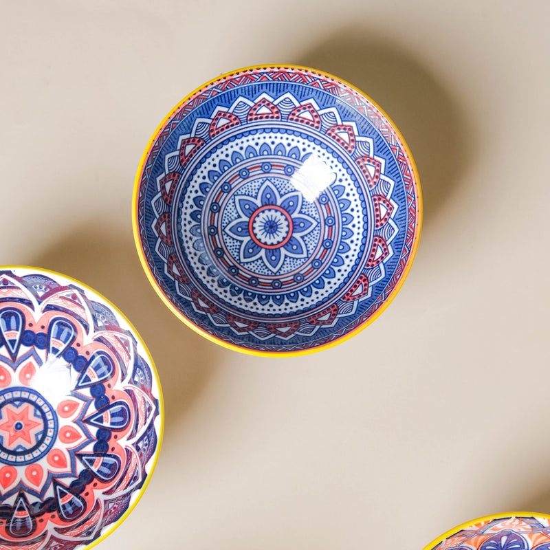 Mandala Snack Bowl Set Of 6 With Chopsticks - Bowl,ceramic bowl, snack bowls, curry bowl, popcorn bowls | Bowls for dining table & home decor