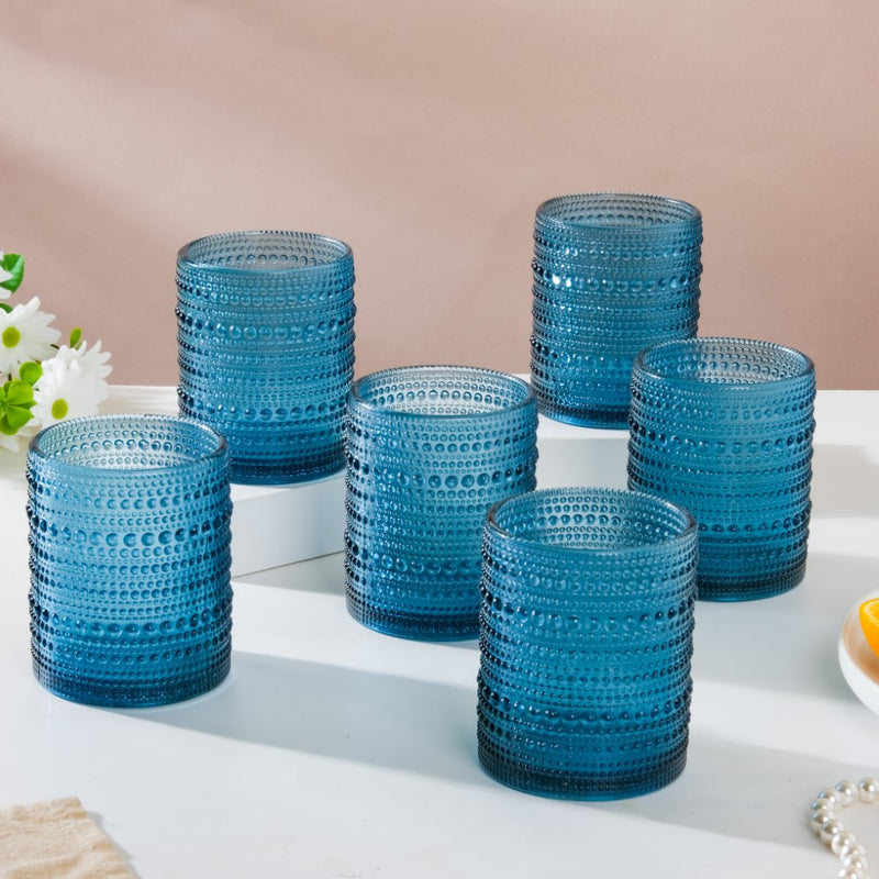 Bubble Patterned Glass Blue Set Of 6 250ml