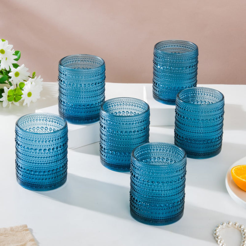 Bubble Patterned Glass Blue Set Of 6 250ml