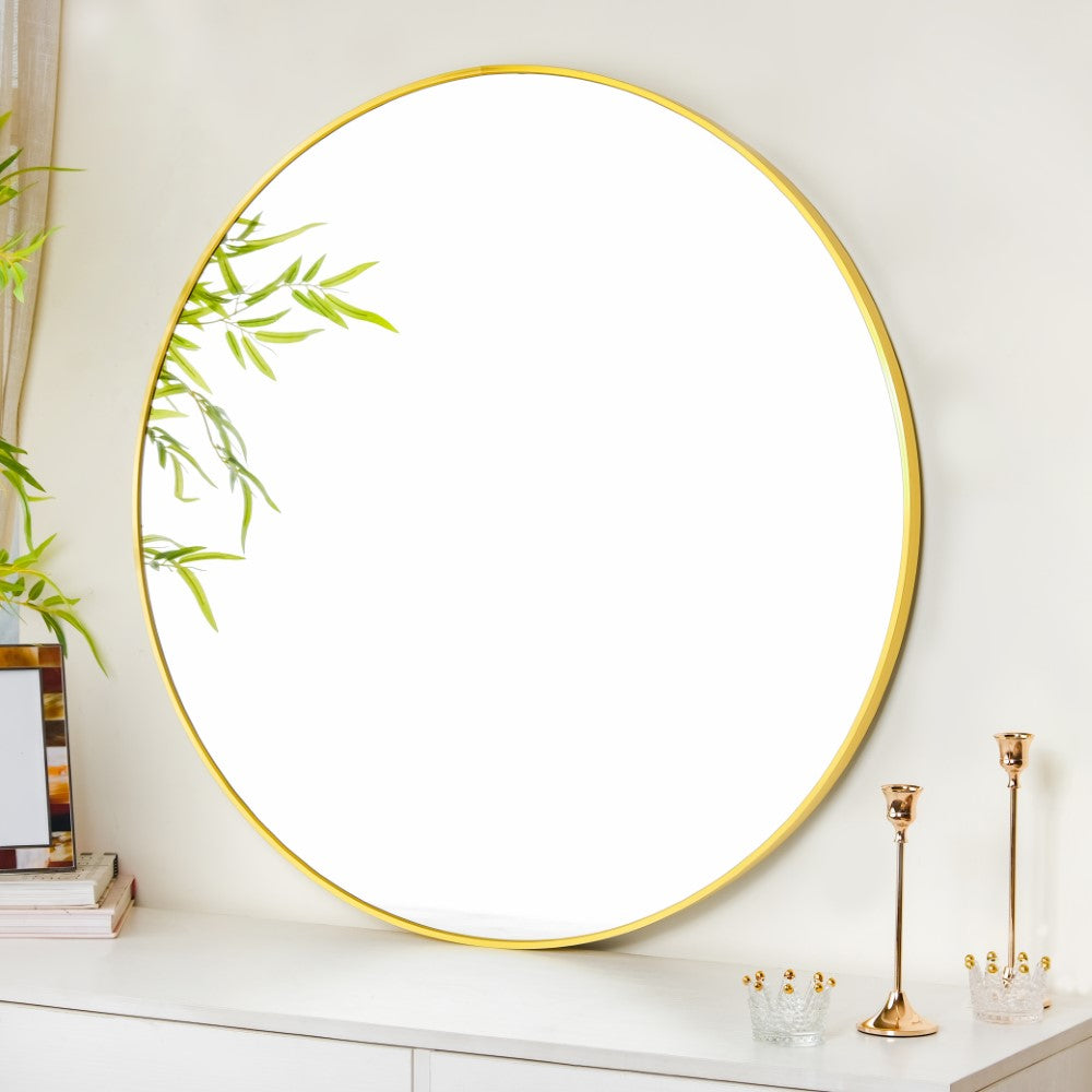 Decorative Metal Wall Mirror Gold Large 31 Inch | Nestasia